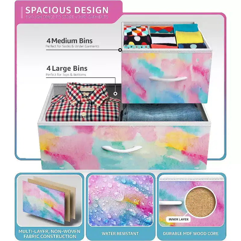 Sorbus Dresser with 8 Drawers - Storage Chest Organizer with Steel Frame, Wood Top, Handles, Fabric Bins