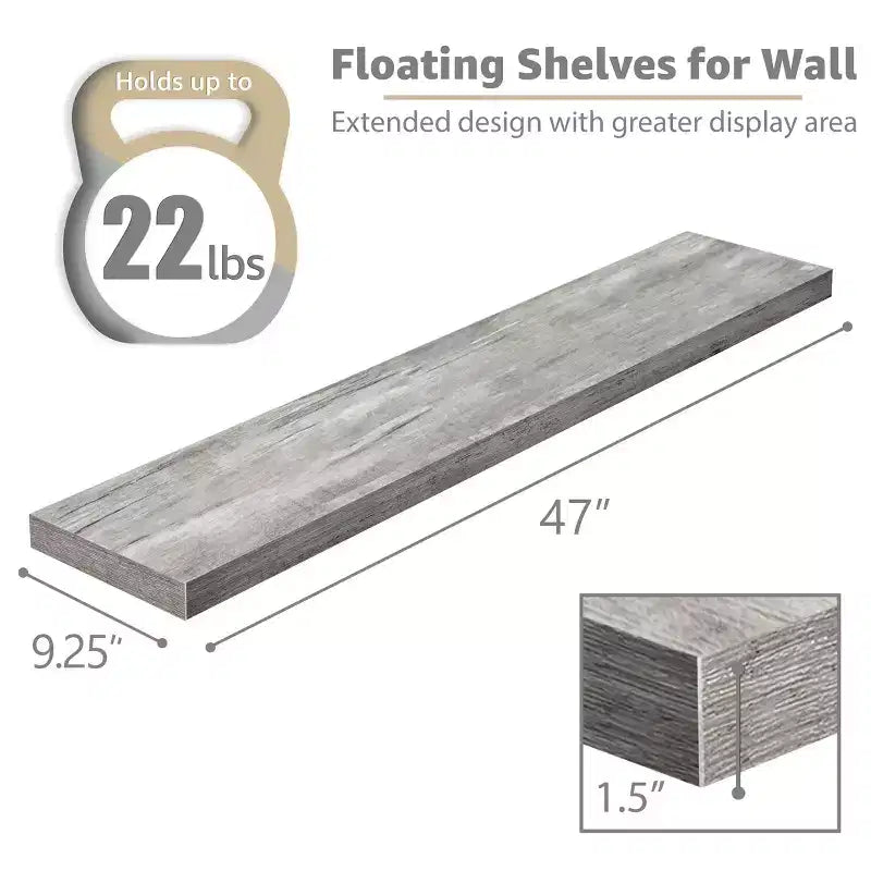 Sorbus 2 Pack 47 x 9.25 Inch Wall Mounted Floating Shelves - Stylish and Functional Storage