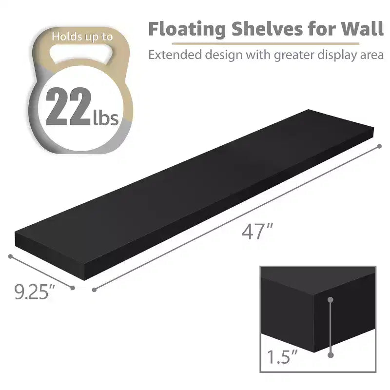 Sorbus 2 Pack 47 x 9.25 Inch Wall Mounted Floating Shelves - Stylish and Functional Storage