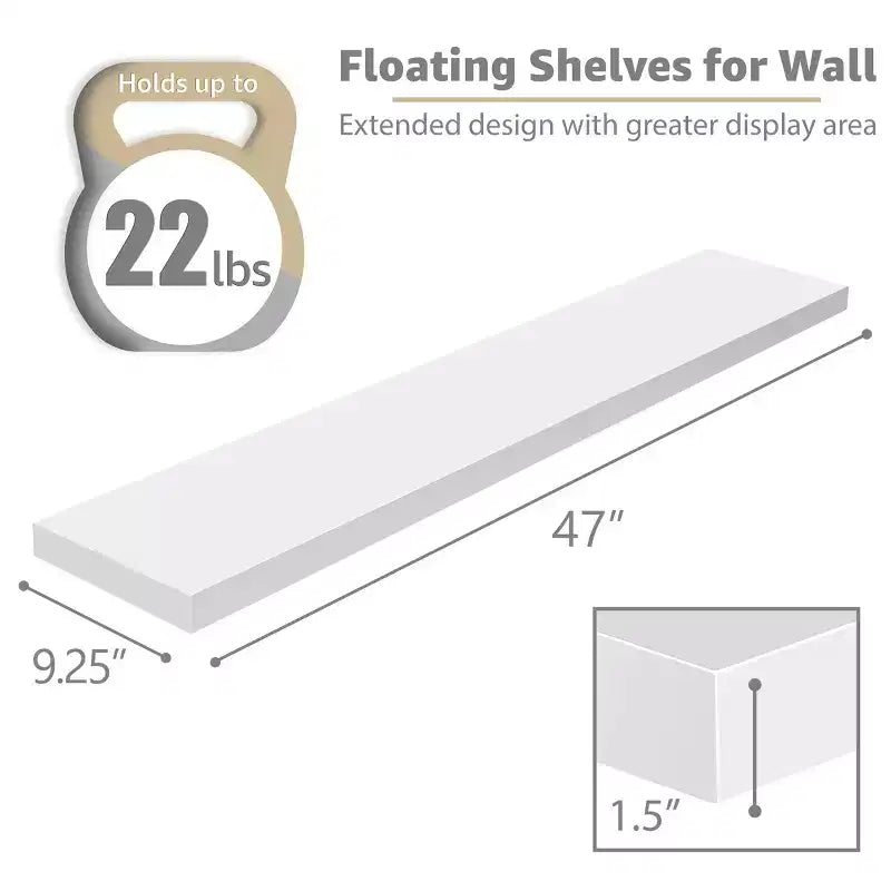 Sorbus 2 Pack 47 x 9.25 Inch Wall Mounted Floating Shelves - Stylish and Functional Storage