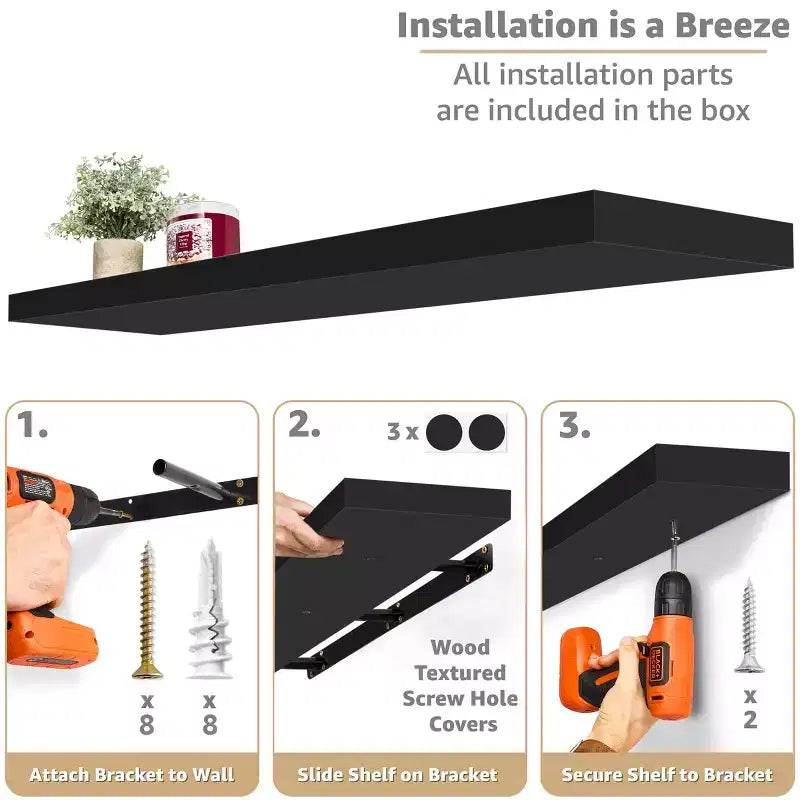 Sorbus 2 Pack 47 x 9.25 Inch Wall Mounted Floating Shelves - Stylish and Functional Storage