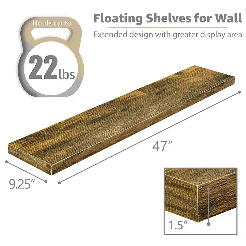 Sorbus 2 Pack 47 x 9.25 Inch Wall Mounted Floating Shelves - Stylish and Functional Storage