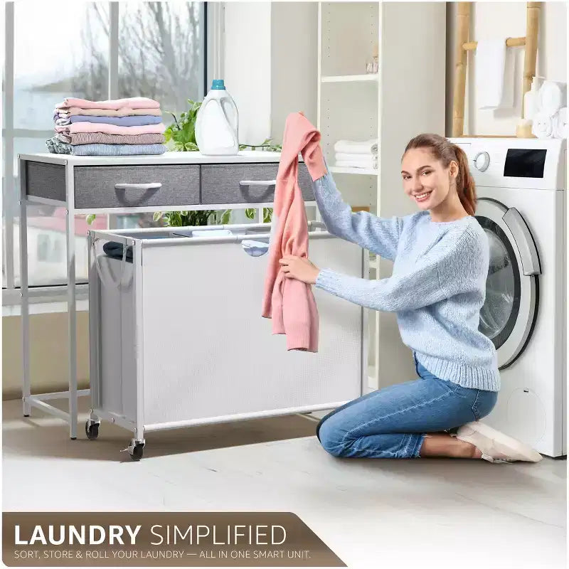 Sorbus Dresser with 3 Section Laundry Hamper and 2 Drawers for Laundry Room Organization