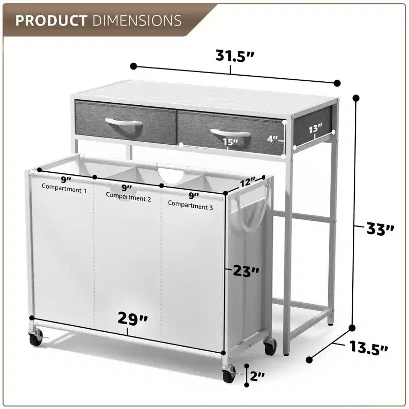 Sorbus Dresser with 3 Section Laundry Hamper and 2 Drawers for Laundry Room Organization