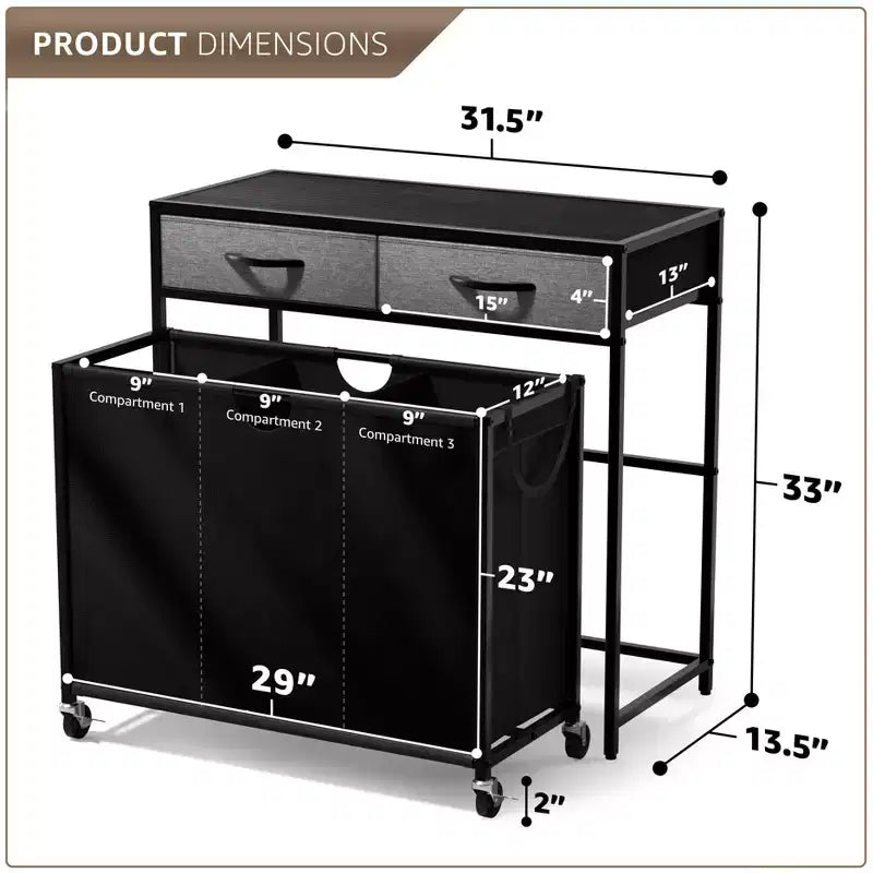 Sorbus Dresser with 3 Section Laundry Hamper and 2 Drawers for Laundry Room Organization