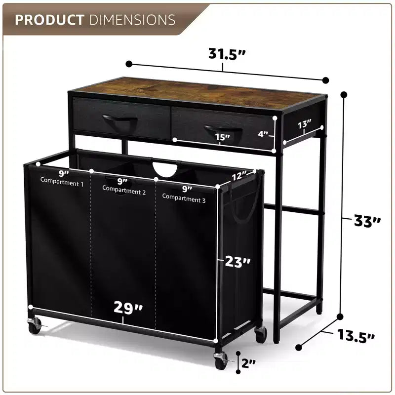 Sorbus Dresser with 3 Section Laundry Hamper and 2 Drawers for Laundry Room Organization