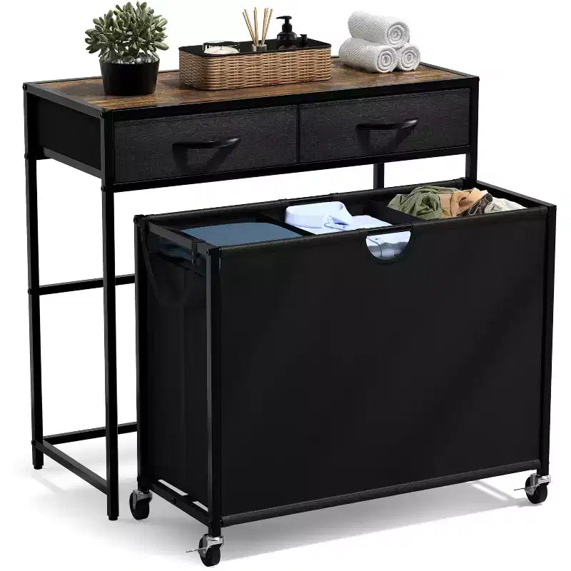 Sorbus Dresser with 3 Section Laundry Hamper and 2 Drawers for Laundry Room Organization