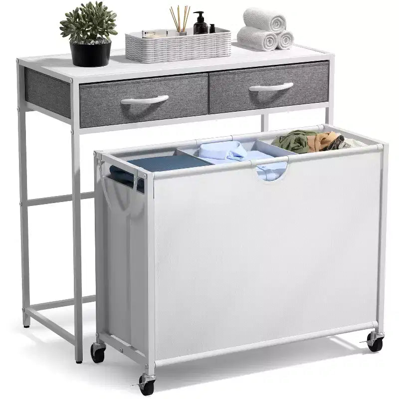 Sorbus Dresser with 3 Section Laundry Hamper and 2 Drawers for Laundry Room Organization