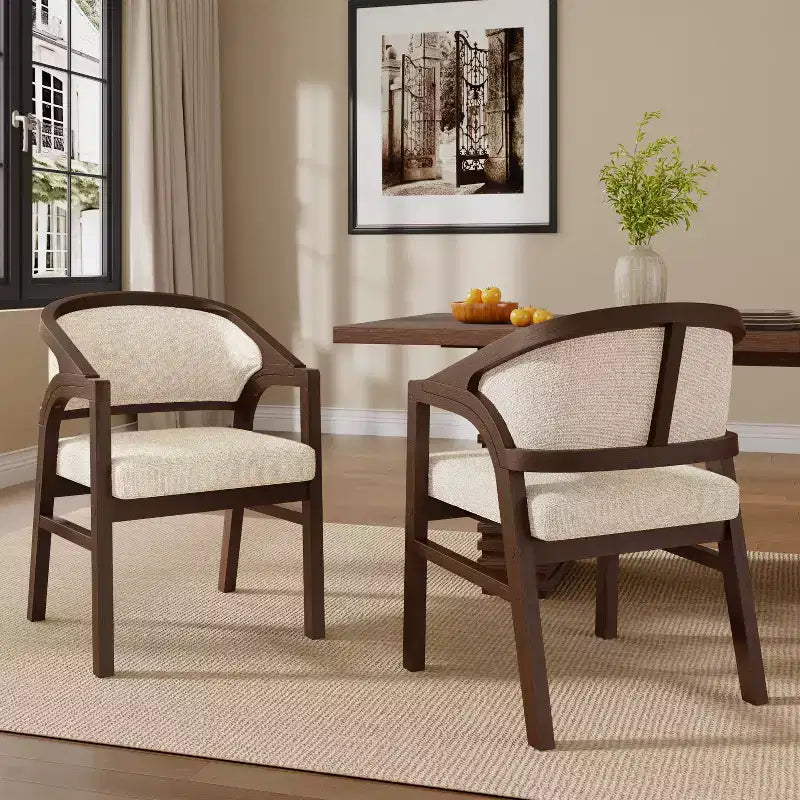 Christopher Knight Home Appleby Rubberwood Upholstered Dining Arm Chair with Curved Design (Set of 2)