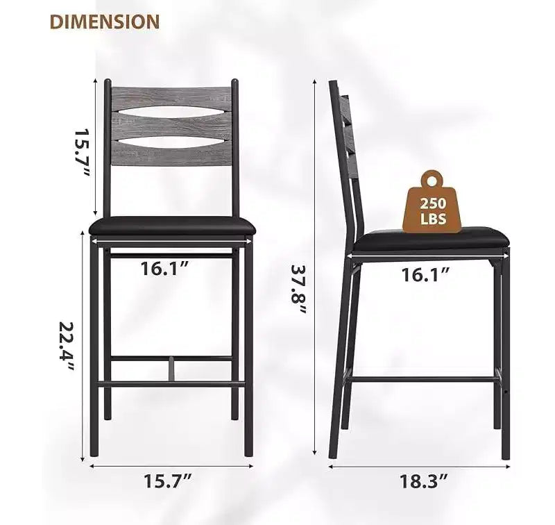 GustoWave Thick Cushioned Bar Stools Set of 2 - Faux Leather Stools with Wood Backrest