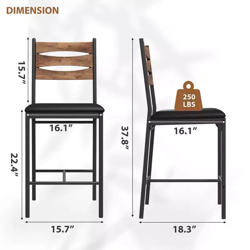 GustoWave Thick Cushioned Bar Stools Set of 2 - Faux Leather Stools with Wood Backrest