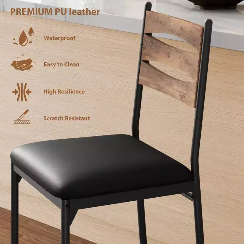 GustoWave Thick Cushioned Bar Stools Set of 2 - Faux Leather Stools with Wood Backrest