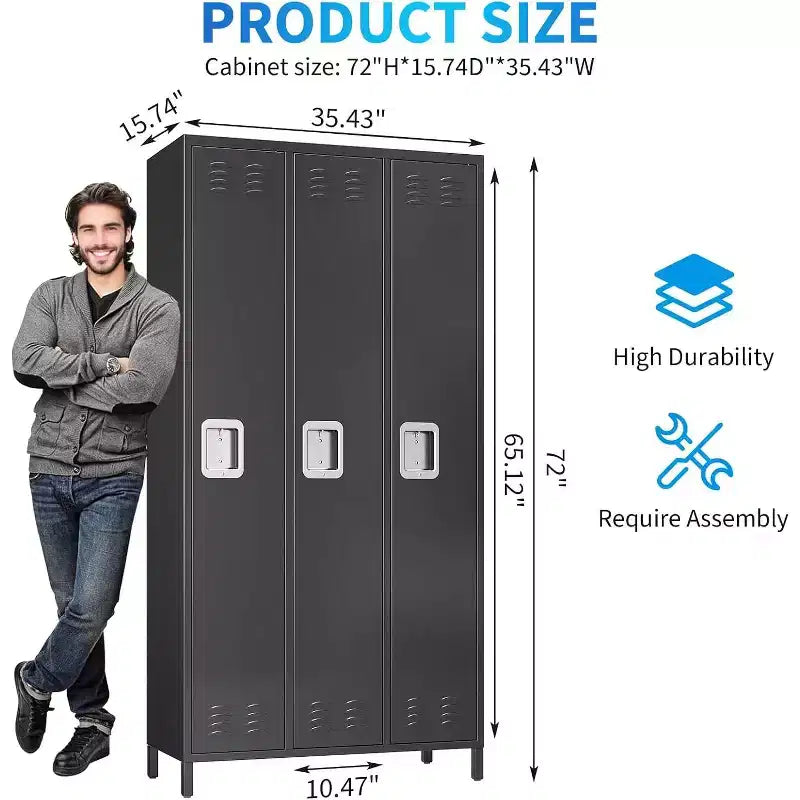 Metal Lockers for Employee, Storage Locker Cabinet with 3 Door Combination, Steel Locker Cabinet for Home, Office, School, Gym, Assembly Required