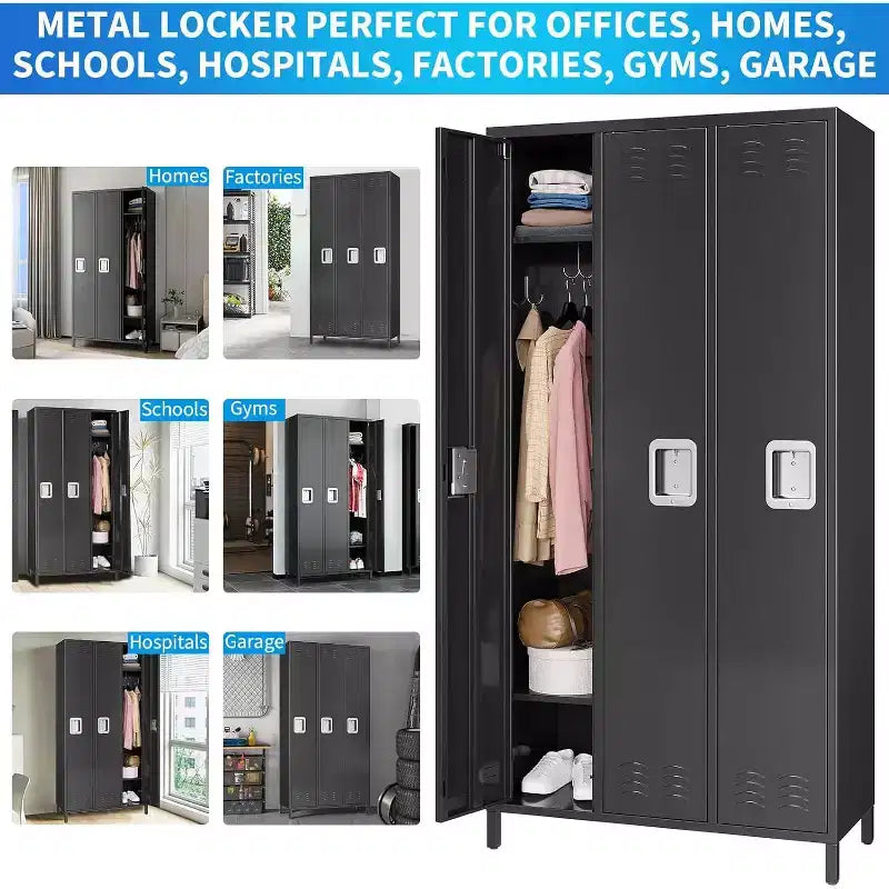 Metal Lockers for Employee, Storage Locker Cabinet with 3 Door Combination, Steel Locker Cabinet for Home, Office, School, Gym, Assembly Required