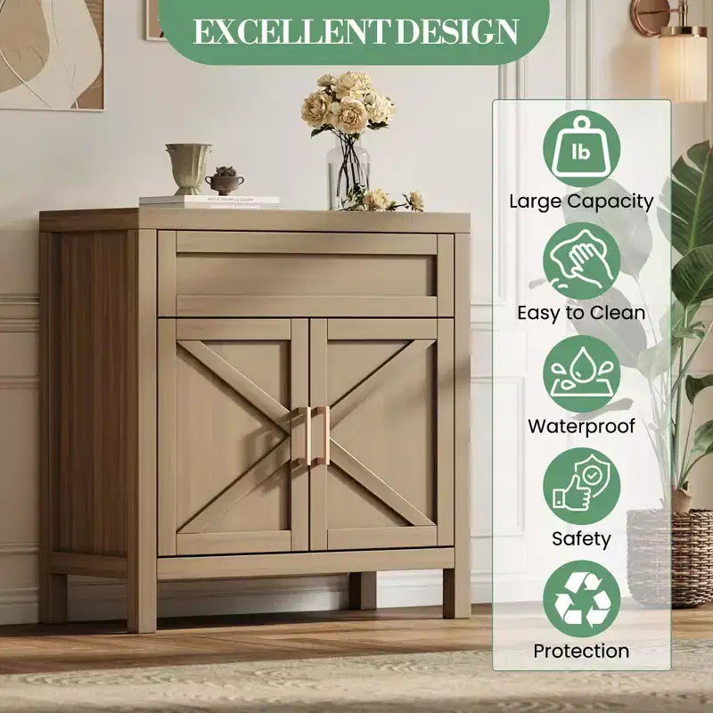 1 Drawer and 2 Doors,Storage Cabinet, Modern Sideboard Buffet Cabinet with Adjustable Shelf,