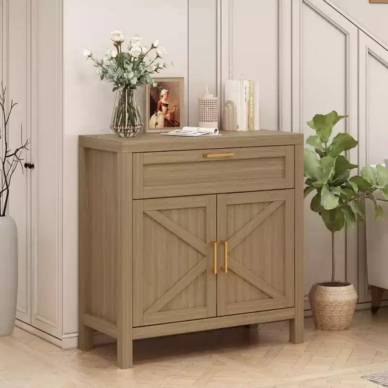 1 Drawer and 2 Doors,Storage Cabinet, Modern Sideboard Buffet Cabinet with Adjustable Shelf,