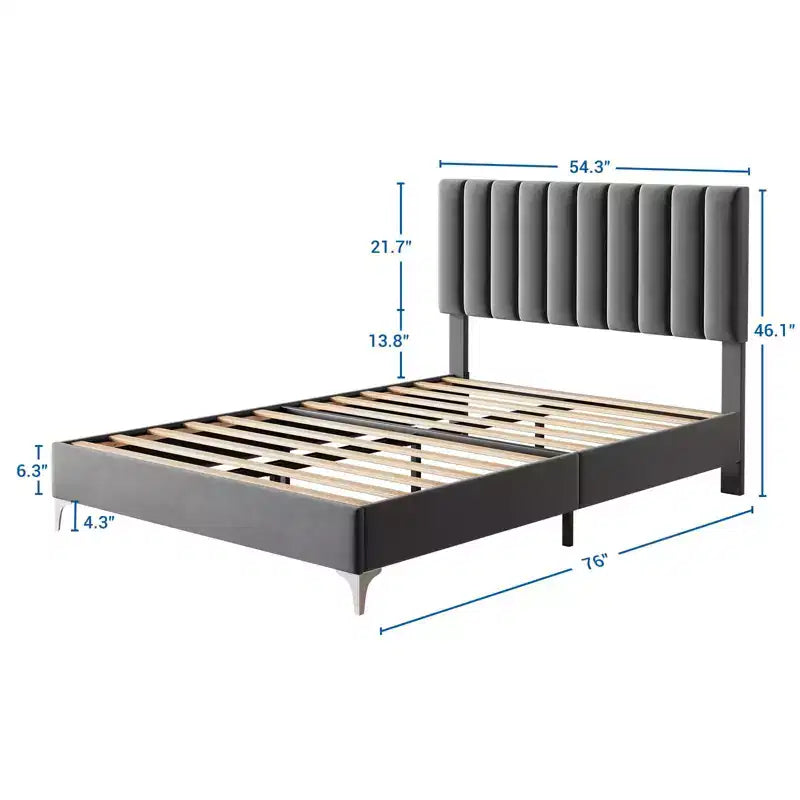 Platform Bed Frame with Adjustable Upholstered Headboard, Heavy Duty Support, Noise Free Wooden Slats, No Box Spring Needed, Easy Assembly, Grey