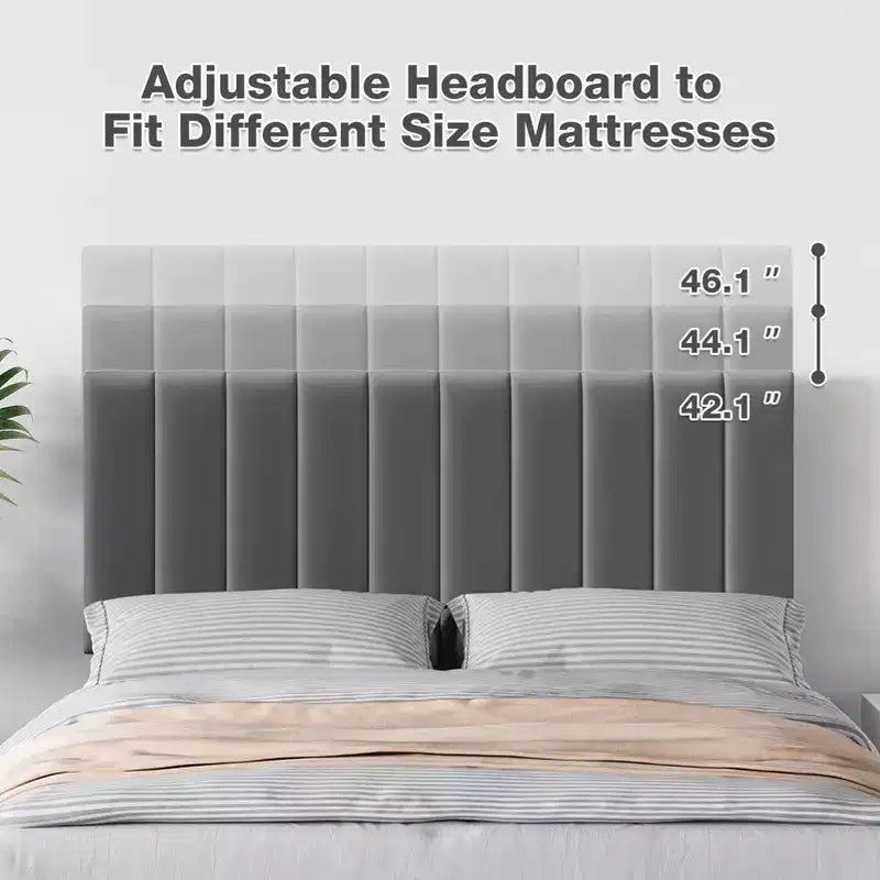 Platform Bed Frame with Adjustable Upholstered Headboard, Heavy Duty Support, Noise Free Wooden Slats, No Box Spring Needed, Easy Assembly, Grey