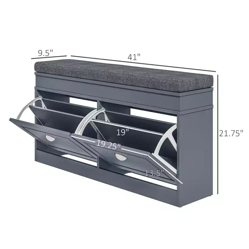 Modern Shoe Storage Bench, Entry Way Bench with Cushion, 2 Drawers, Storage Ottoman Bench, Holds 8 Pairs