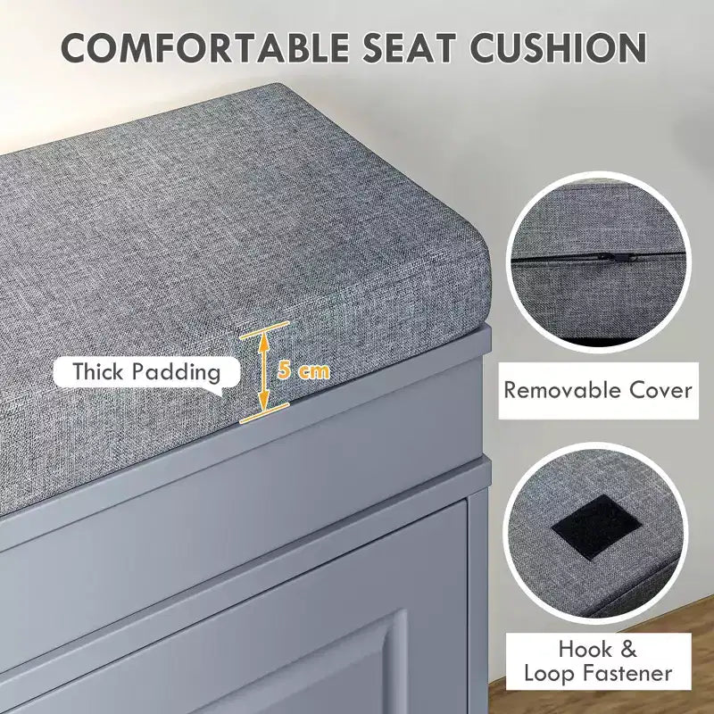 Modern Shoe Storage Bench, Entry Way Bench with Cushion, 2 Drawers, Storage Ottoman Bench, Holds 8 Pairs