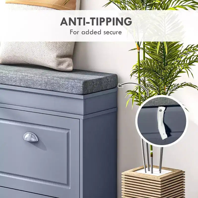 Modern Shoe Storage Bench, Entry Way Bench with Cushion, 2 Drawers, Storage Ottoman Bench, Holds 8 Pairs