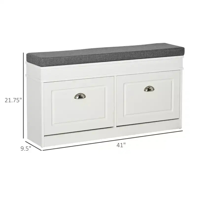 Modern Shoe Storage Bench, Entry Way Bench with Cushion, 2 Drawers, Storage Ottoman Bench, Holds 8 Pairs