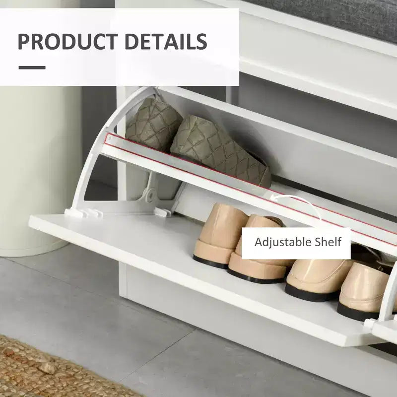 Modern Shoe Storage Bench, Entry Way Bench with Cushion, 2 Drawers, Storage Ottoman Bench, Holds 8 Pairs