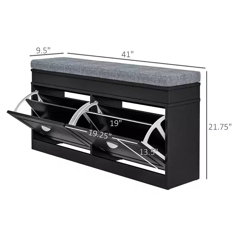 Modern Shoe Storage Bench, Entry Way Bench with Cushion, 2 Drawers, Storage Ottoman Bench, Holds 8 Pairs