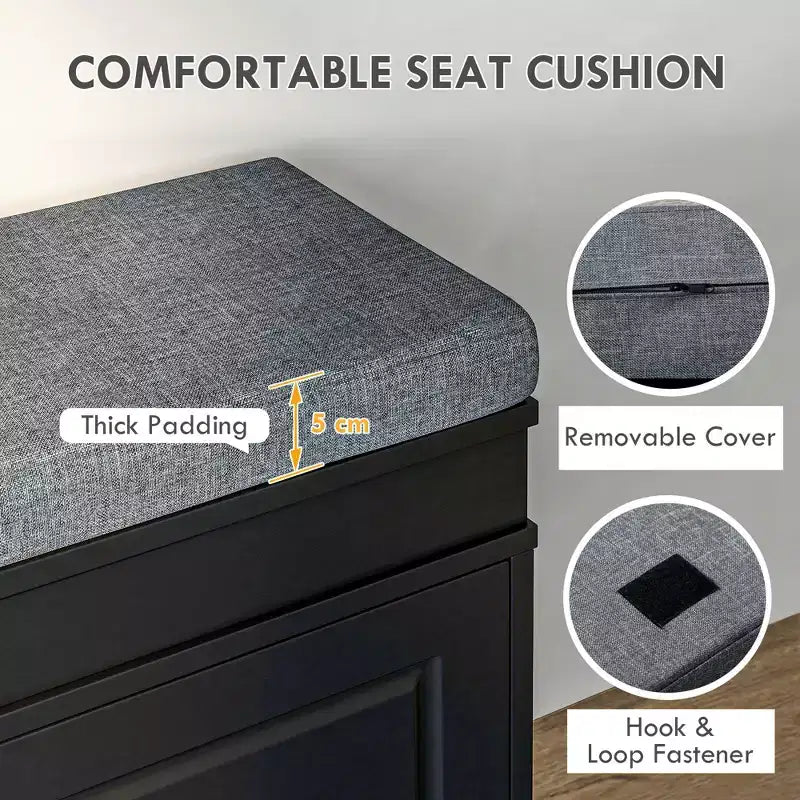 Modern Shoe Storage Bench, Entry Way Bench with Cushion, 2 Drawers, Storage Ottoman Bench, Holds 8 Pairs