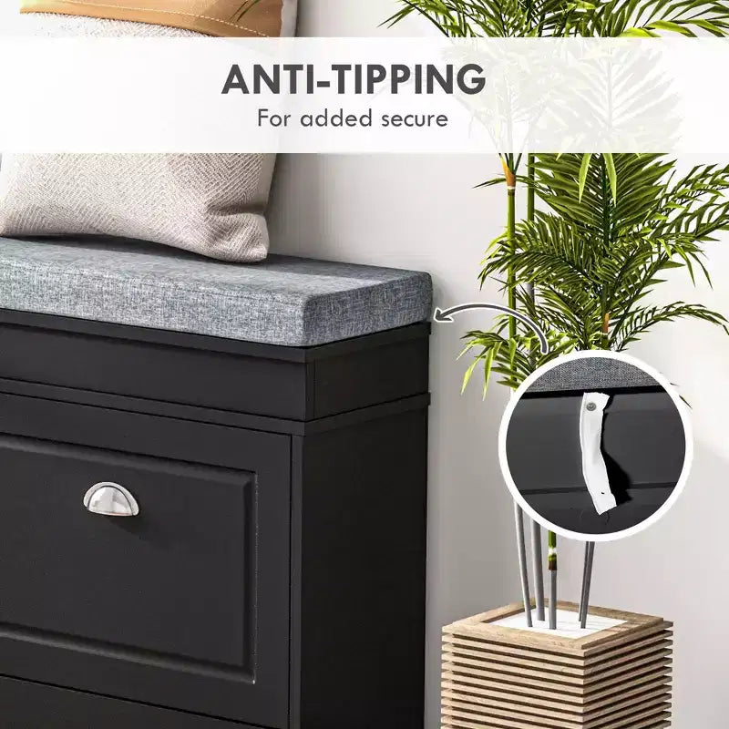 Modern Shoe Storage Bench, Entry Way Bench with Cushion, 2 Drawers, Storage Ottoman Bench, Holds 8 Pairs