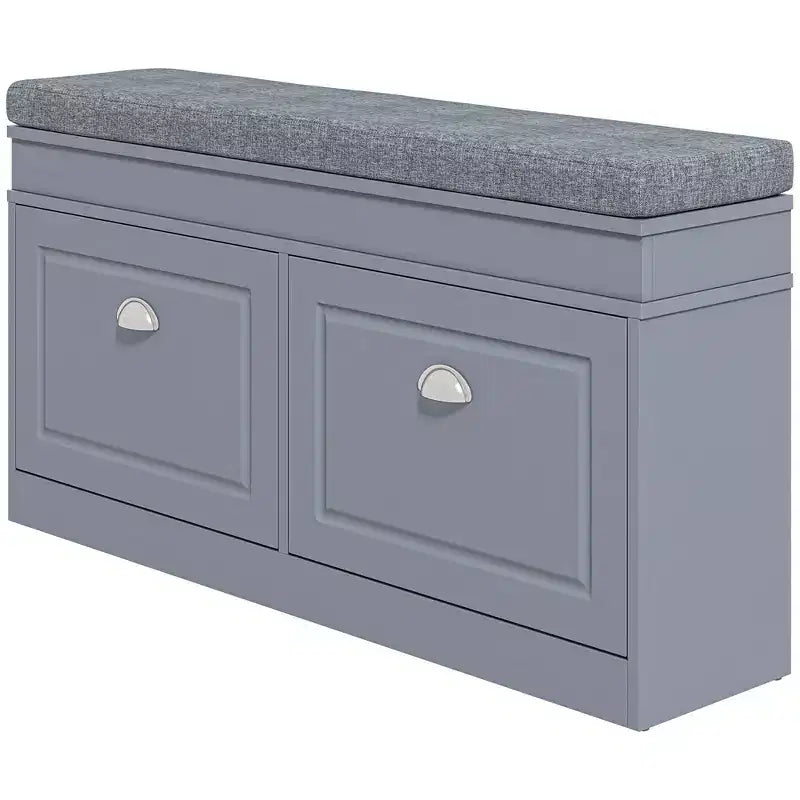 Modern Shoe Storage Bench, Entry Way Bench with Cushion, 2 Drawers, Storage Ottoman Bench, Holds 8 Pairs