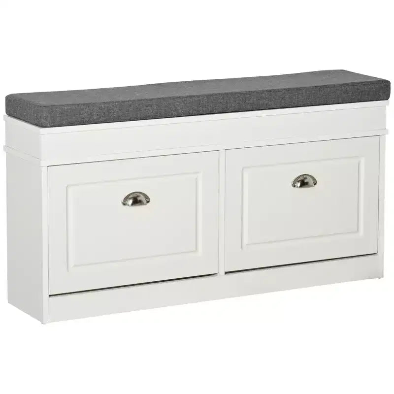 Modern Shoe Storage Bench, Entry Way Bench with Cushion, 2 Drawers, Storage Ottoman Bench, Holds 8 Pairs