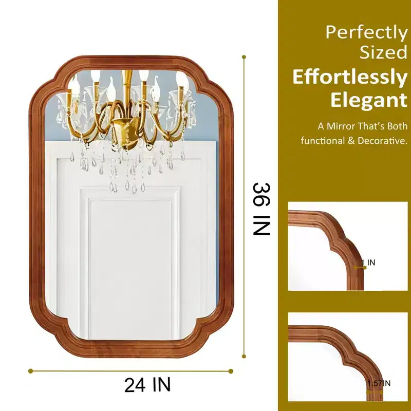 PexFix 24 x 36 Rounded Corner Solid Wood Frame Decorative Mirror Modern Farmhouse Wall Mirror For Bedroom Bathroom Living Room Entryway Brown