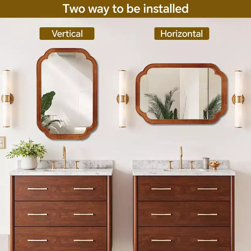 PexFix 24 x 36 Rounded Corner Solid Wood Frame Decorative Mirror Modern Farmhouse Wall Mirror For Bedroom Bathroom Living Room Entryway Brown