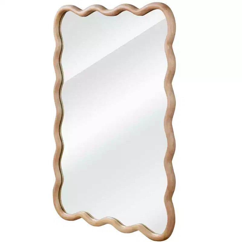 PexFix 24 x 36 Wavy Rectangle Solid Wood Frame Decorative Mirror Modern Farmhouse Wall Mirror For Bedroom Bathroom Living Room Entryway Natural Wood