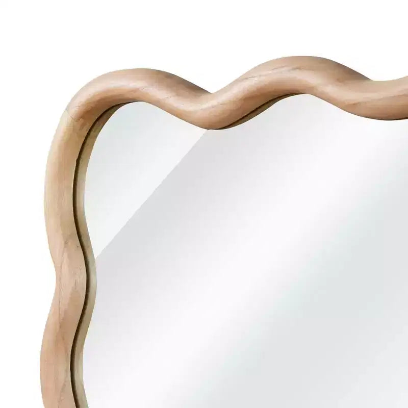 PexFix 24 x 36 Wavy Rectangle Solid Wood Frame Decorative Mirror Modern Farmhouse Wall Mirror For Bedroom Bathroom Living Room Entryway Natural Wood