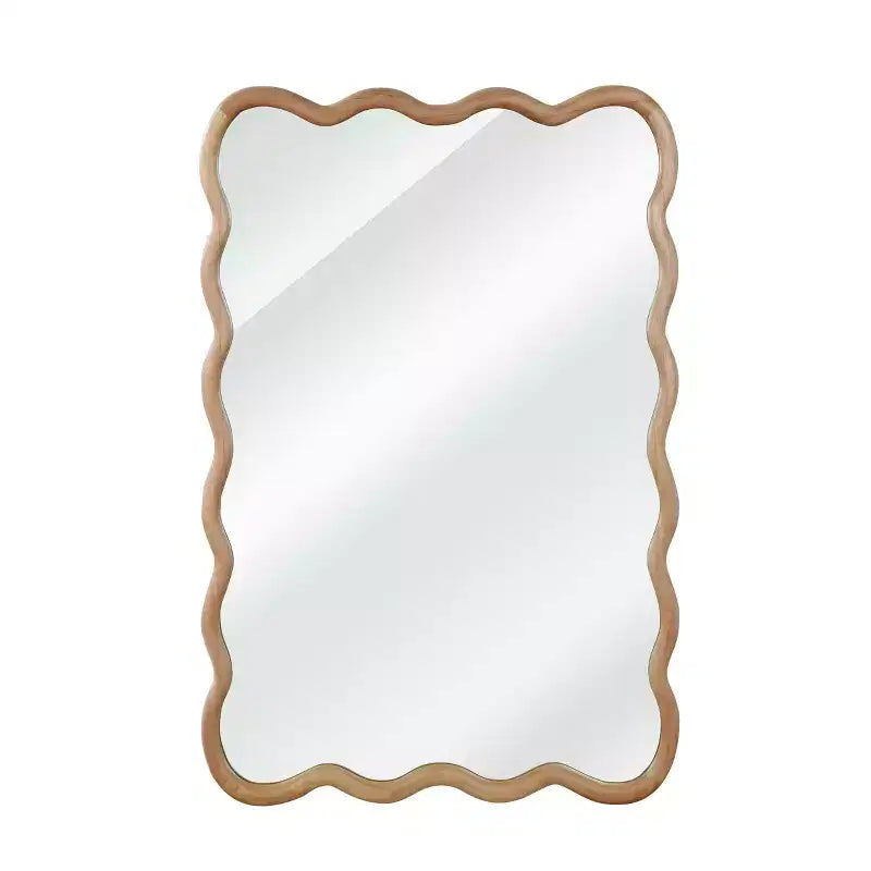 PexFix 24 x 36 Wavy Rectangle Solid Wood Frame Decorative Mirror Modern Farmhouse Wall Mirror For Bedroom Bathroom Living Room Entryway Natural Wood