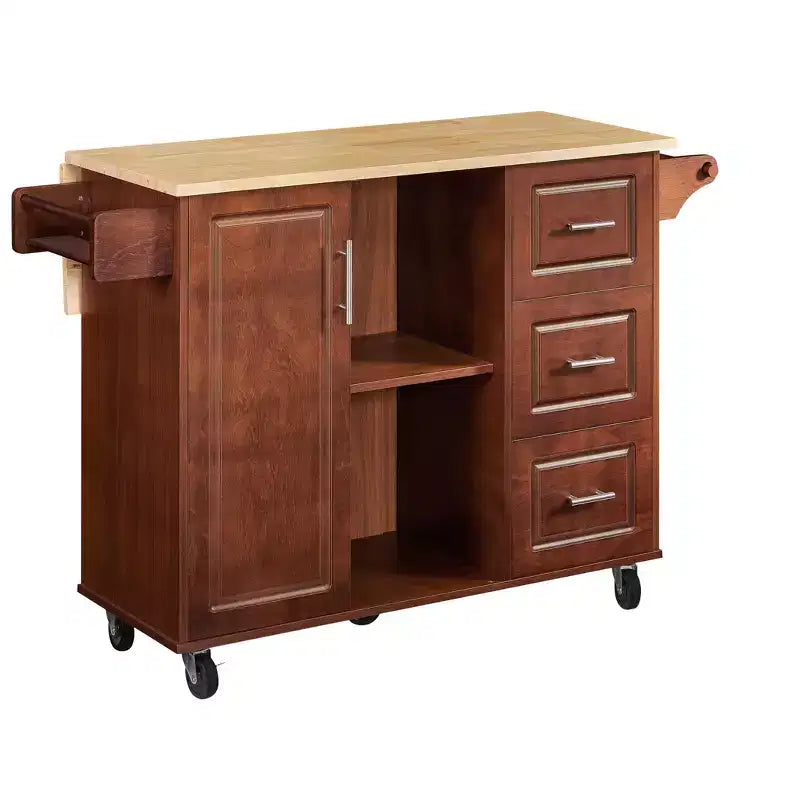 Okak Kitchen Island with Drop-Leaf Table, Kitchen Cart with 3 Drawers and 1 Shelf, Space-Saving Kitchen Island On Wheels for Dining Room