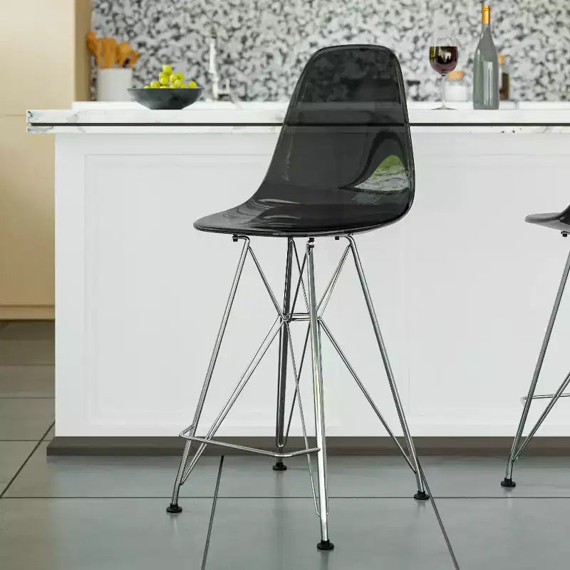 LeisureMod Cresco Modern Acrylic Barstool Lightweight Steel Frame and Footrest Counter Stool for Kitchen Island, Home Bar, or Dining Area Set of 2