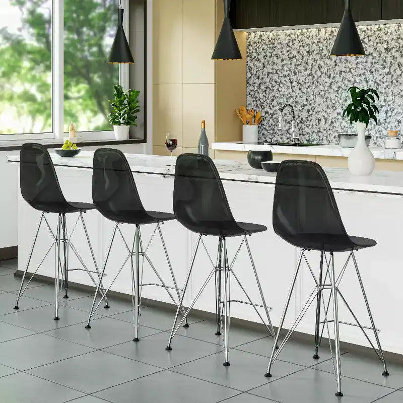 LeisureMod Cresco Modern Acrylic Barstool Lightweight Steel Frame and Footrest Counter Stool for Kitchen Island, Home Bar, or Dining Area Set of 2