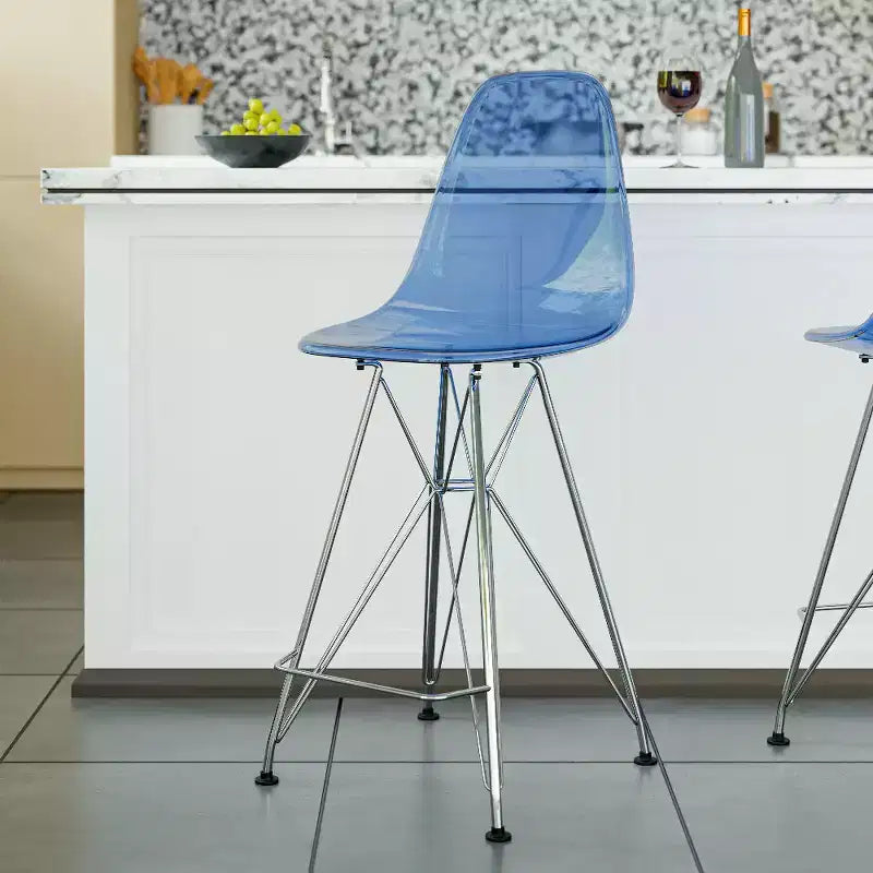 LeisureMod Cresco Modern Acrylic Barstool Lightweight Steel Frame and Footrest Counter Stool for Kitchen Island, Home Bar, or Dining Area Set of 2