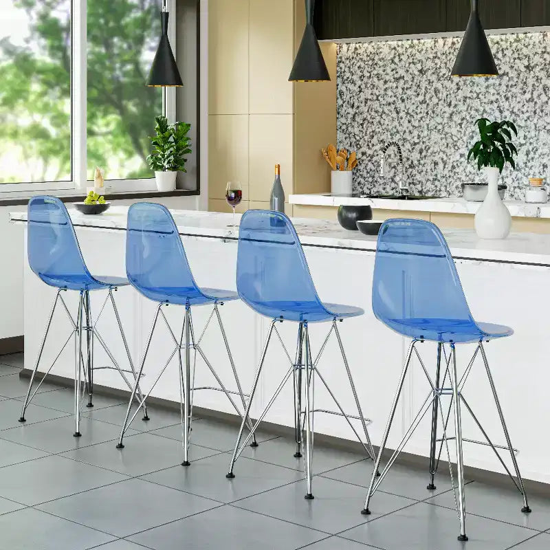 LeisureMod Cresco Modern Acrylic Barstool Lightweight Steel Frame and Footrest Counter Stool for Kitchen Island, Home Bar, or Dining Area Set of 2