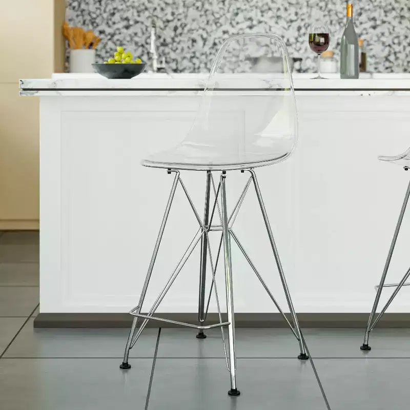 LeisureMod Cresco Modern Acrylic Barstool Lightweight Steel Frame and Footrest Counter Stool for Kitchen Island, Home Bar, or Dining Area Set of 2