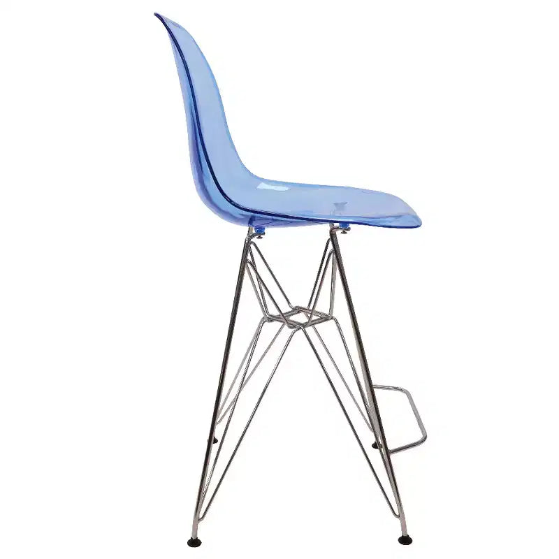 LeisureMod Cresco Modern Acrylic Barstool Lightweight Steel Frame and Footrest Counter Stool for Kitchen Island, Home Bar, or Dining Area Set of 2