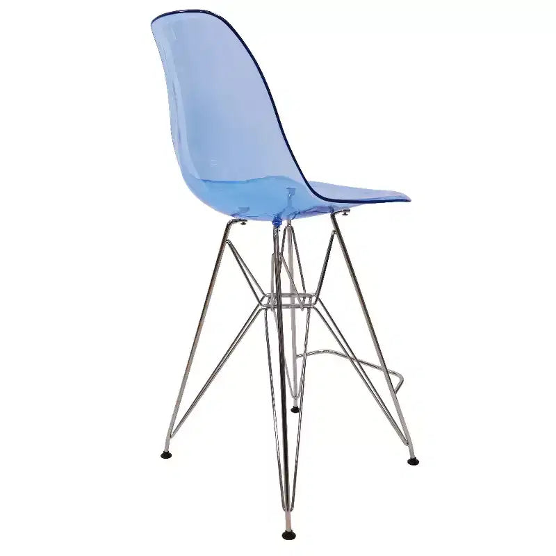 LeisureMod Cresco Modern Acrylic Barstool Lightweight Steel Frame and Footrest Counter Stool for Kitchen Island, Home Bar, or Dining Area Set of 2