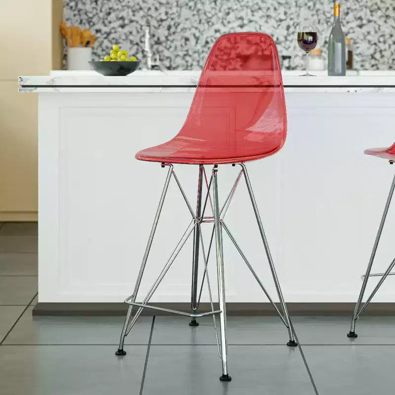 LeisureMod Cresco Modern Acrylic Barstool Lightweight Steel Frame and Footrest Counter Stool for Kitchen Island, Home Bar, or Dining Area Set of 2