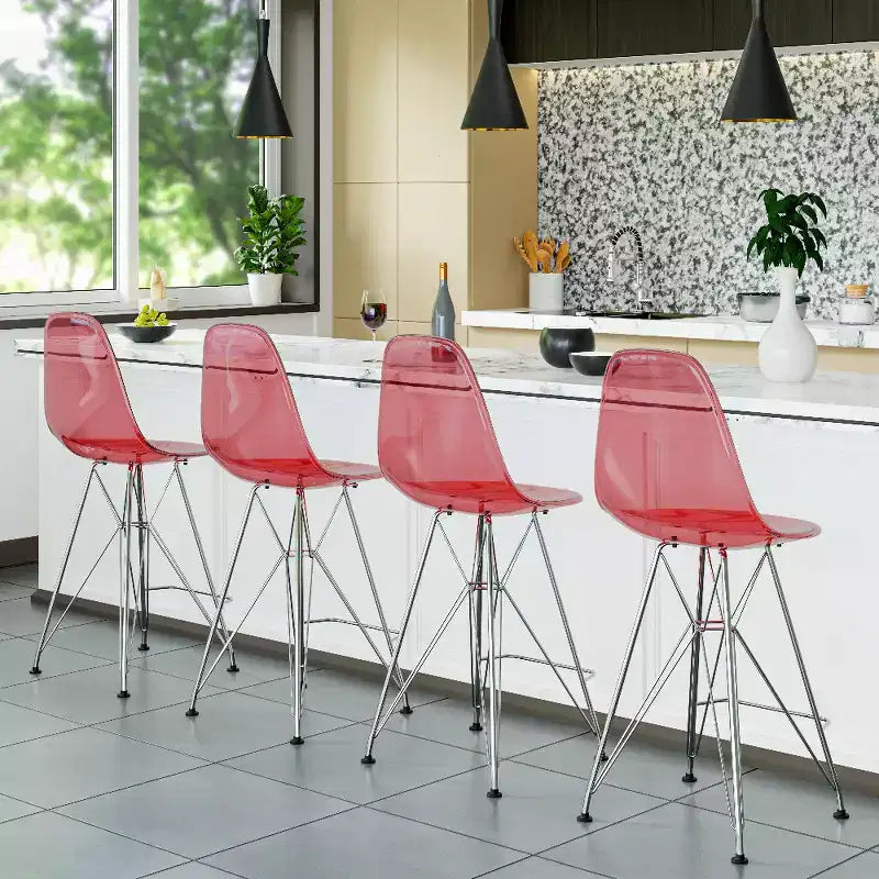 LeisureMod Cresco Modern Acrylic Barstool Lightweight Steel Frame and Footrest Counter Stool for Kitchen Island, Home Bar, or Dining Area Set of 2