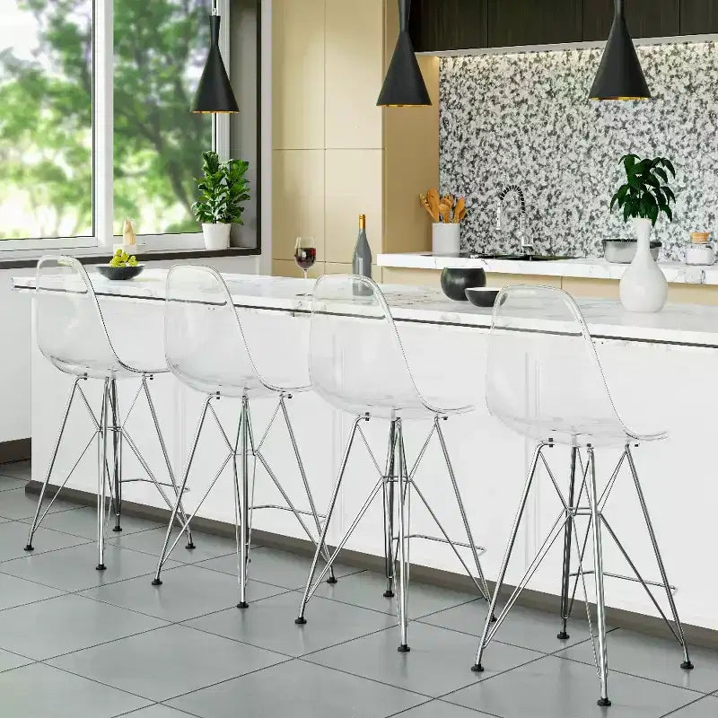 LeisureMod Cresco Modern Acrylic Barstool Lightweight Steel Frame and Footrest Counter Stool for Kitchen Island, Home Bar, or Dining Area Set of 2
