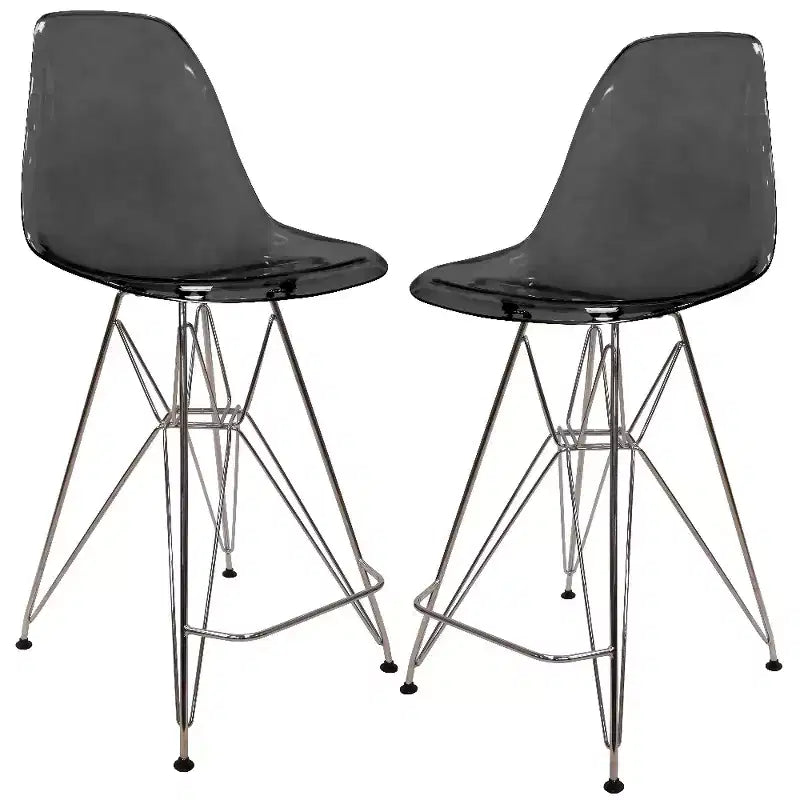 LeisureMod Cresco Modern Acrylic Barstool Lightweight Steel Frame and Footrest Counter Stool for Kitchen Island, Home Bar, or Dining Area Set of 2