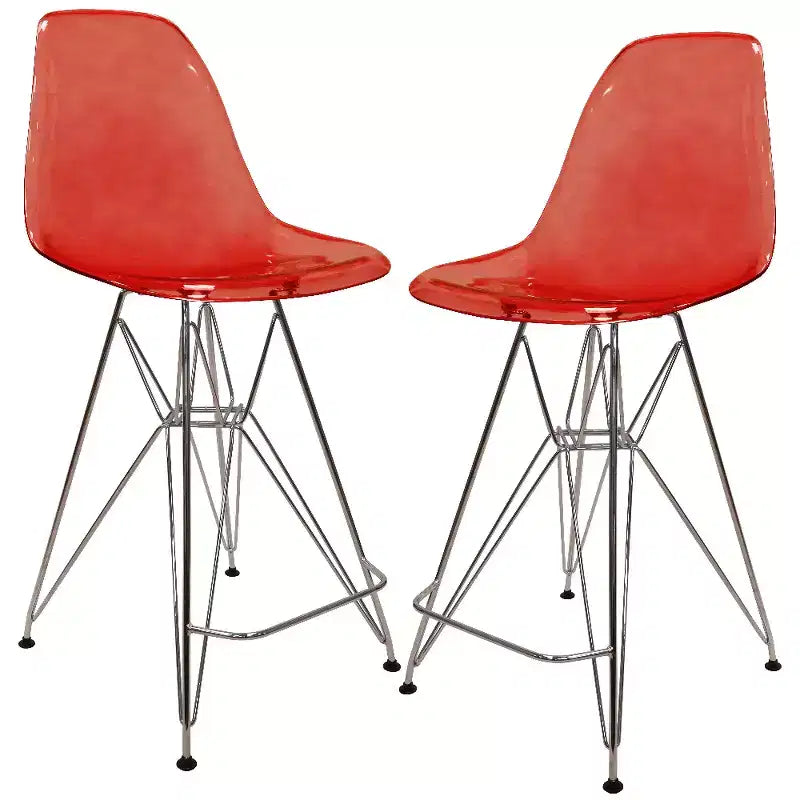 LeisureMod Cresco Modern Acrylic Barstool Lightweight Steel Frame and Footrest Counter Stool for Kitchen Island, Home Bar, or Dining Area Set of 2